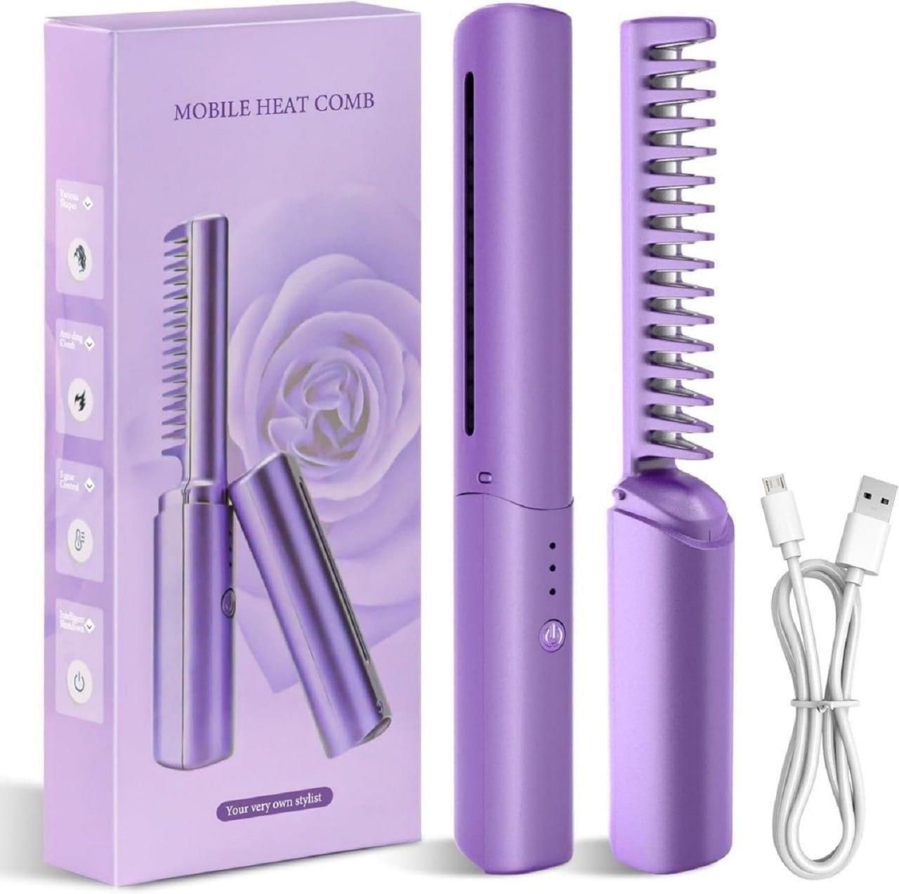 Meneflix Cordless Mini Hair Straightener – Rechargeable, Adjustable Hot Comb.