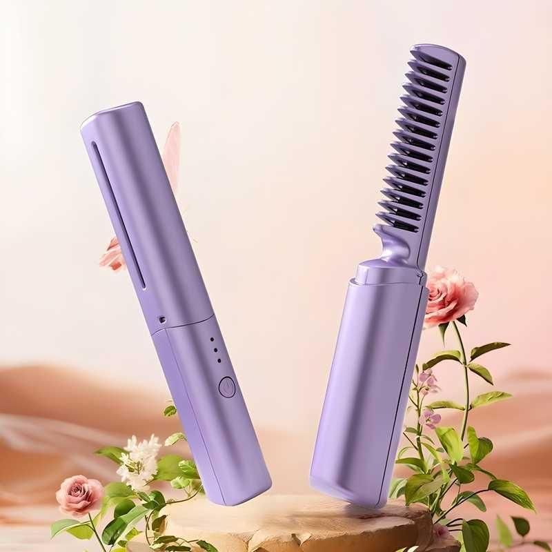 Meneflix Cordless Mini Hair Straightener – Rechargeable, Adjustable Hot Comb.